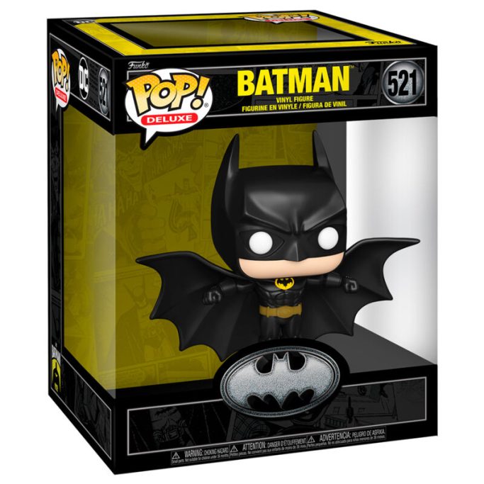 Figura de vinilo de Batman con capa negra en caja de colección.